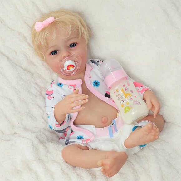 16 Inch Realistic Full Silicone Body Brown Baby Girl Doll Newborn Real Dolls - Picture 9 of 9